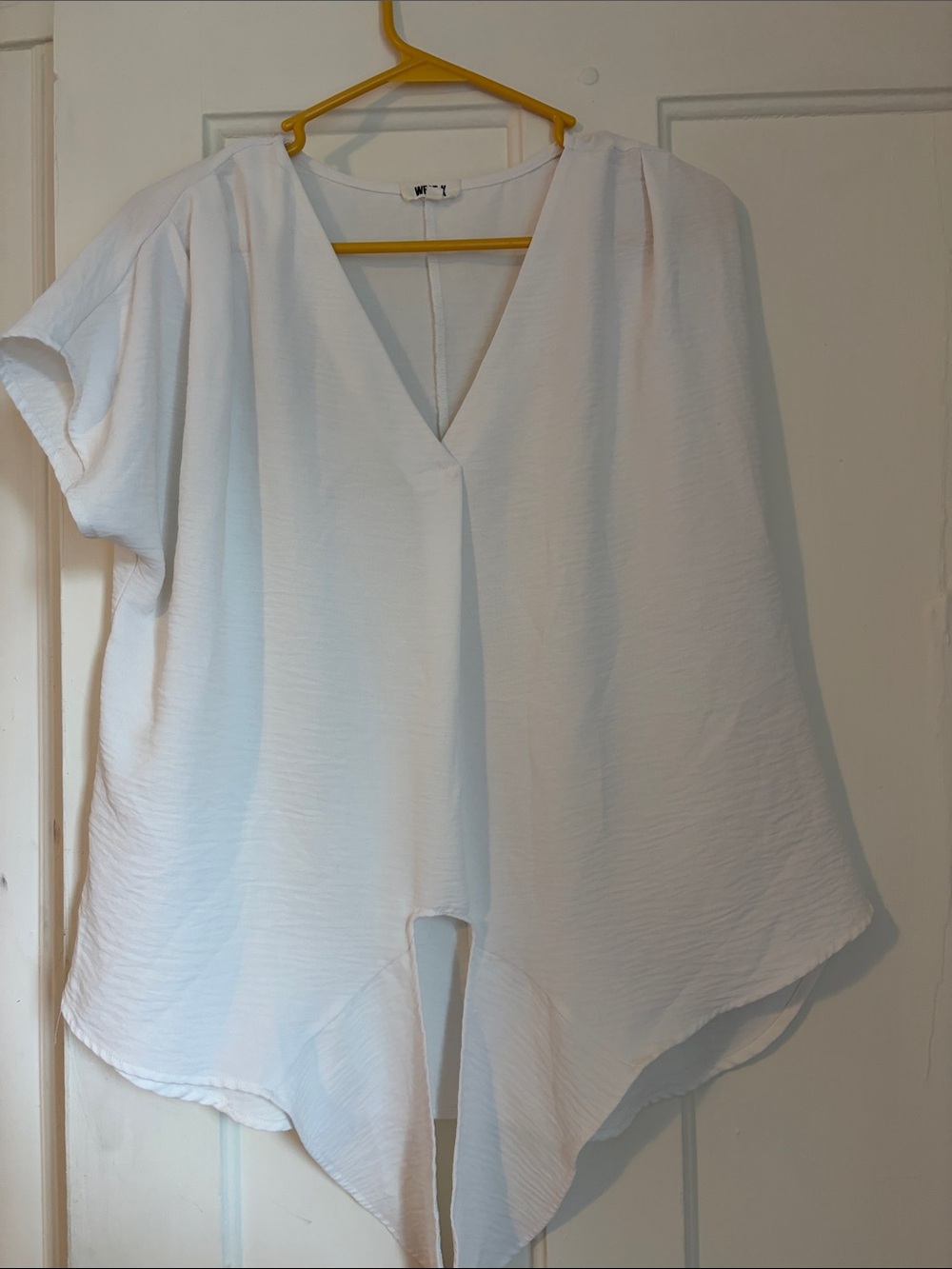Women’s Pale Blue V-Neck Blouse with Draped Hem
